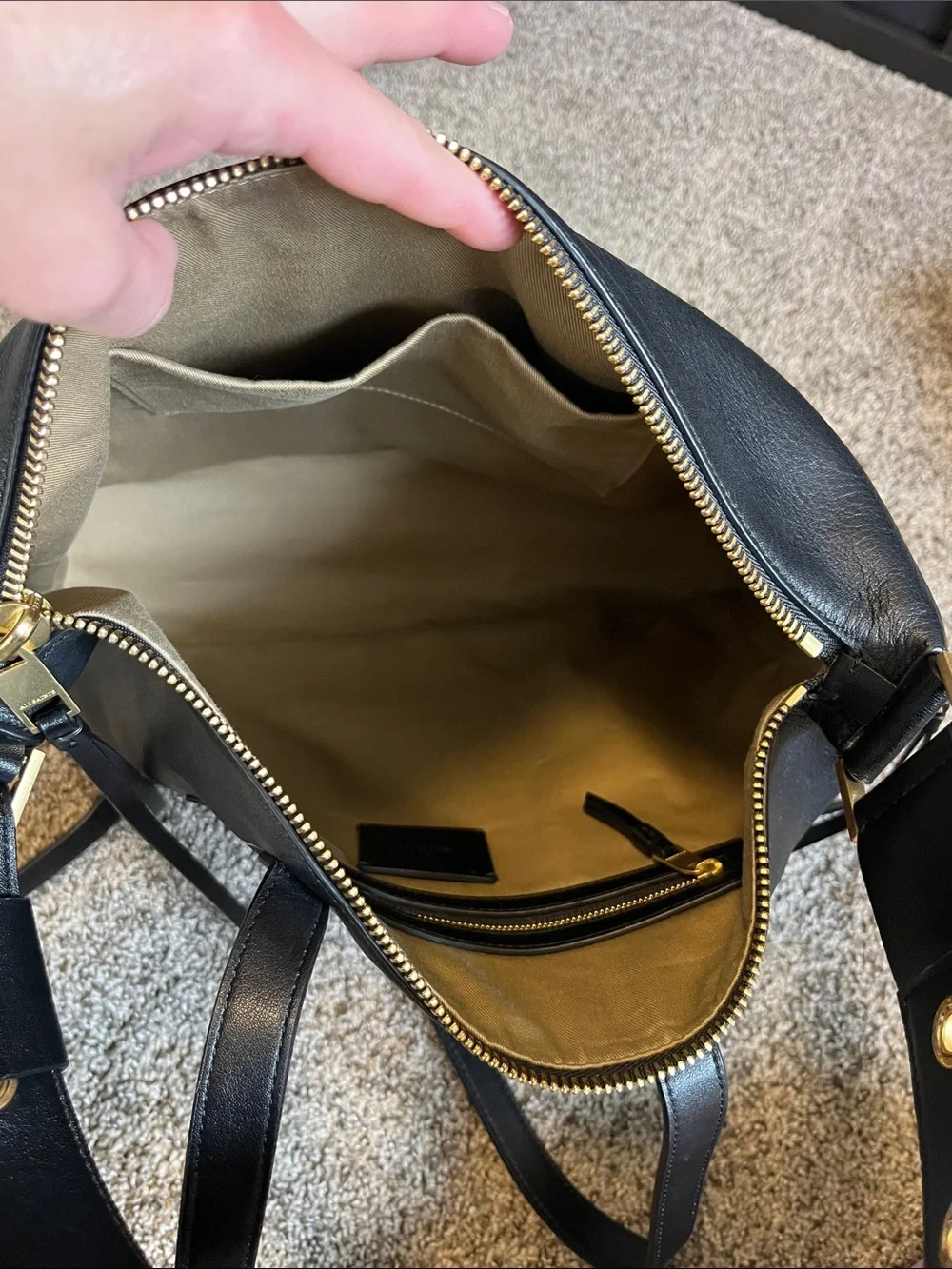 6 HOUR SALE! AllSaints Black Leather Backpack Handbag with Gold Hardware - Picture 9 of 13